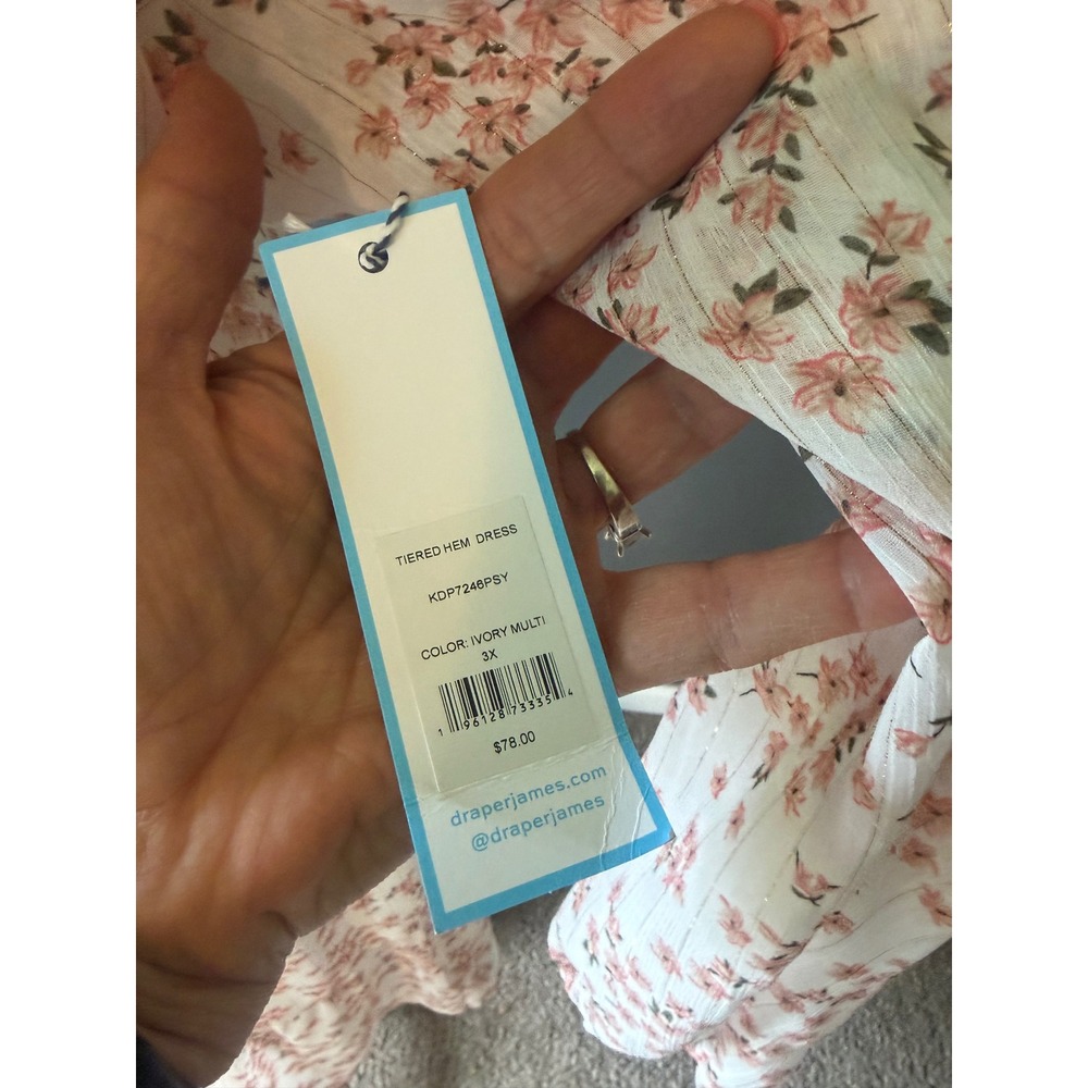 Draper James RSVP Floral Smocked Waist Midi Dress Pink White Gold 3X NWT - Picture 10 of 10